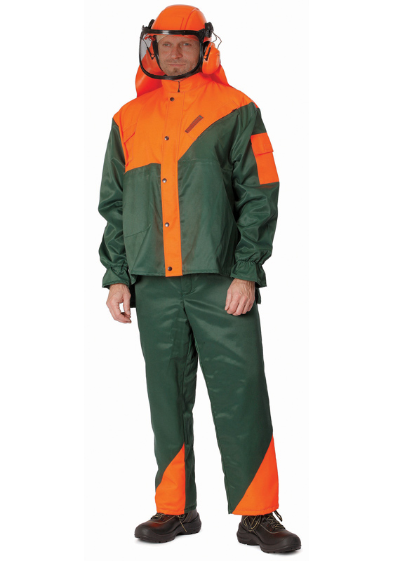 Ochranný protipořezový oblek PROFESIONAL pro práci s motorovou pilou 280 - zelená/oranžová