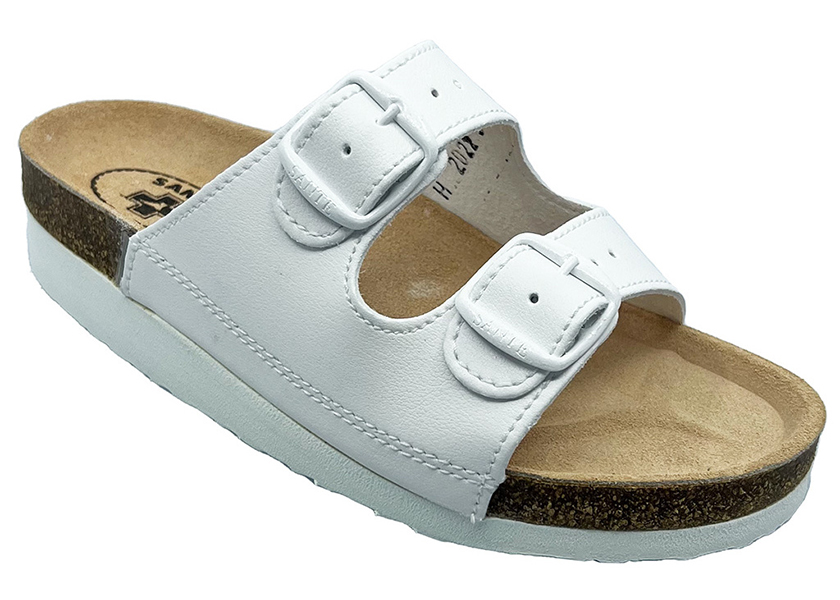 Zdravotní obuv SANTÉ D21K dámské dvoupáskové pantofle na klínku - bílé